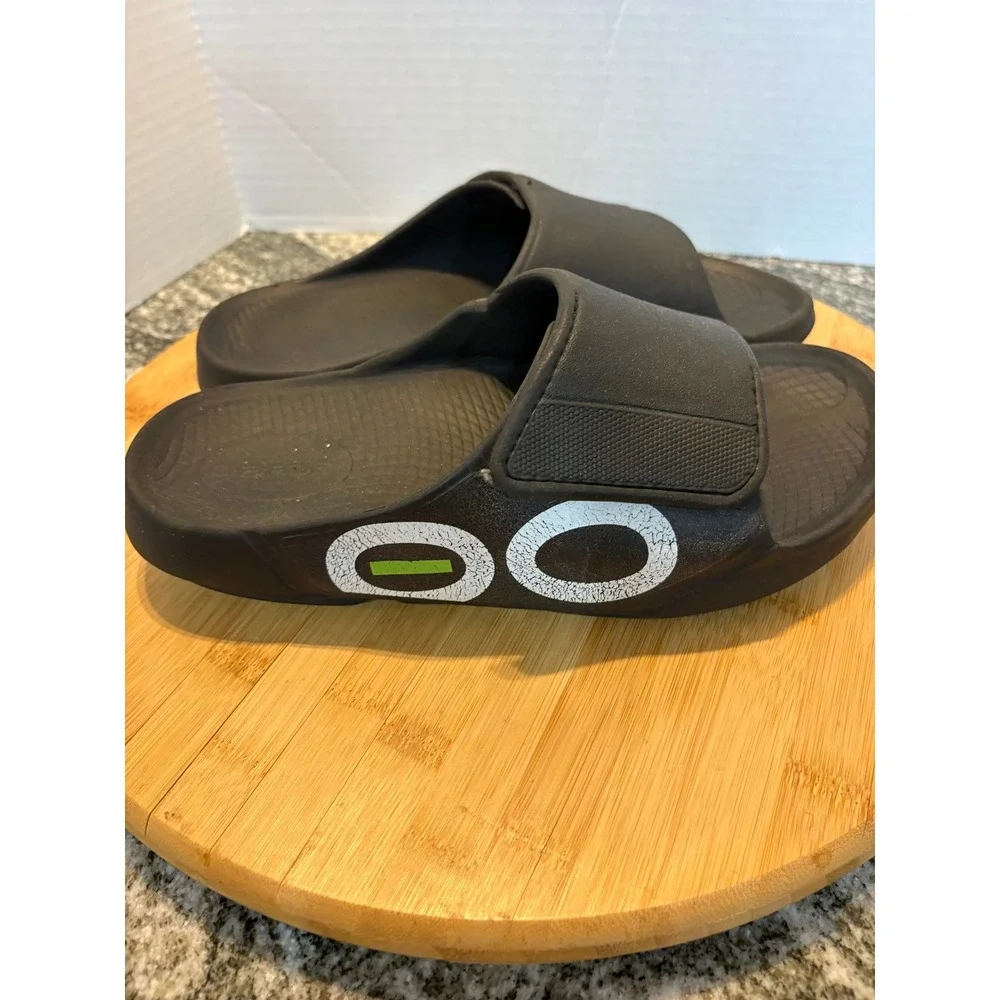 OOFOS Ooahh Adjustable Black Slides Sandals Men's‎ Size 12 US 46 EU